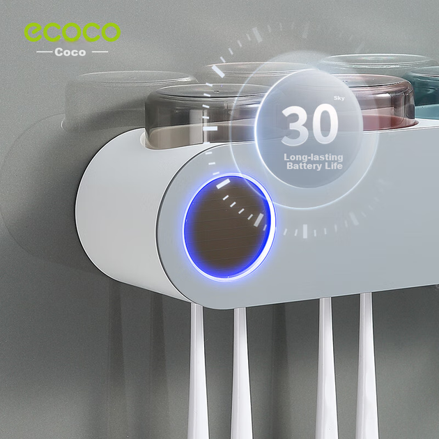 Стерилізатор для зубних щіток Ecoco, інтелектуальний, без свердління, з дозатором зубної пасти, чорний - зображення 9