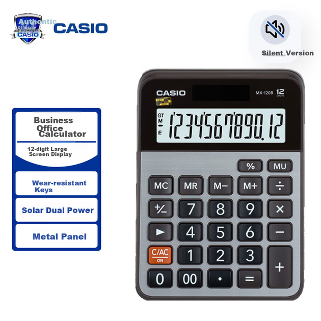 Бизнес-калькулятор Casio MX-120B, компактный, серый, для коммерческого использования. - Фото 4 Бизнес-калькулятор Casio MX-120B, компактный, серый, для коммерческого использования. - изображение 4