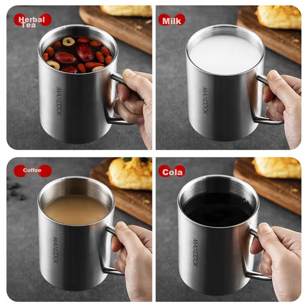 Чашка для води MAXCOOK 304 з нержавіючої сталі з кришкою, двошарова кружка для офісу, заварювання та пиття чаю, домашнє використання, 400 мл - изображение 10