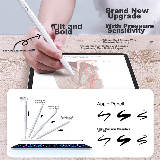 Ємнісний стилус Pisen для iPad, сумісний з 2026 iPad 11/10/Air8/7/6/Pro18-25/Mini7 - зображення 6