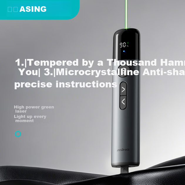 ASiNG A17 Pro Потужна зелена лазерна указка, регульований лазер, батарейний дисплей USB дворежимна ручка для перегортання сторінок, проекційна указка для великих зустрічей світлодіодний РК-екран спеціального використання - Фото 4 ASiNG A17 Pro Потужна зелена лазерна указка, регульований лазер, батарейний дисплей USB дворежимна ручка для перегортання сторінок, проекційна указка для великих зустрічей світлодіодний РК-екран спеціального використання - зображення 4