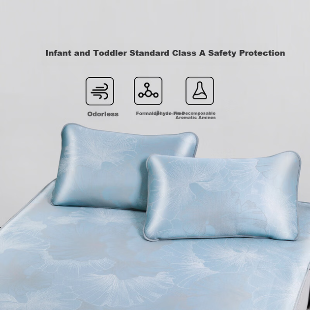 Комплект из трех предметов: коврик Luolai Home Textiles Yueying класса А из высококачественного углеродного волокна, моющийся, с рисунком «ледяной шелк», простынь, синий, 180*200*30 см. - изображение 6