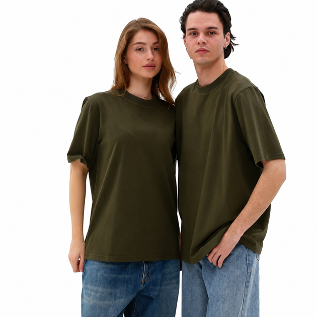 Футболка базова oversize Premium хакі розмір L - Фото 2 Футболка базова oversize Premium хакі розмір L - зображення 2