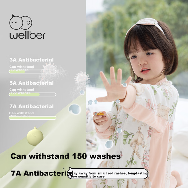Спальный мешок WELLBER [с влагоотводящими свойствами] для младенцев и детей 1-3 лет, размер спереди 6, сзади 4, как пижама, приятный для кожи, весенне-летний, розовый цвет вишни. - изображение 5