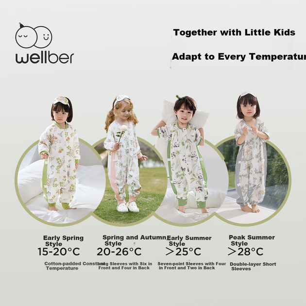 Спальный мешок WELLBER для детей 1-3 лет с влагоотводящей тканью, в виде пижамы, весенне-летний, облачно-голубой - изображение 5