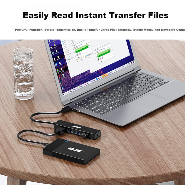 USB-хаб Acer 3.0, док-станція розширення, високошвидкісний 4-портовий адаптер-хаб, сумісний із настільними комп'ютерами та ноутбуками, багатопортовий конвертер, подовжувач, 1 метр - Фото 7 USB-хаб Acer 3.0, док-станція розширення, високошвидкісний 4-портовий адаптер-хаб, сумісний із настільними комп'ютерами та ноутбуками, багатопортовий конвертер, подовжувач, 1 метр - зображення 7