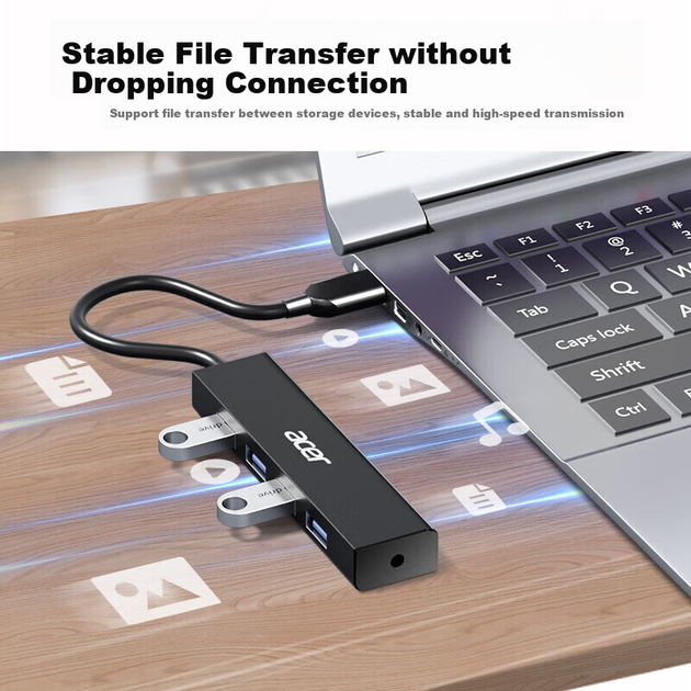 USB-хаб Acer 3.0, док-станція розширення, високошвидкісний 4-портовий адаптер-хаб, сумісний із настільними комп'ютерами та ноутбуками, багатопортовий конвертер, подовжувач, 1 метр - Фото 8 USB-хаб Acer 3.0, док-станція розширення, високошвидкісний 4-портовий адаптер-хаб, сумісний із настільними комп'ютерами та ноутбуками, багатопортовий конвертер, подовжувач, 1 метр - зображення 8