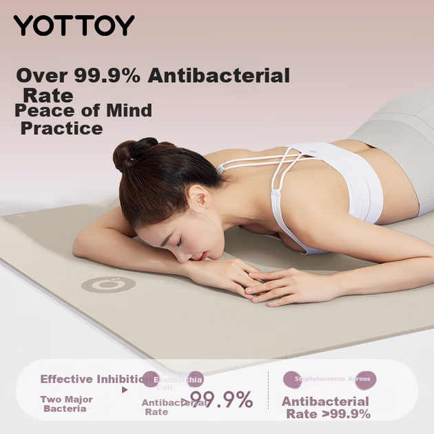 Антибактериальный коврик для йоги Yottoy, фитнес-коврик, профессиональный нескользящий, амортизирующий, звукоизолирующий коврик для танцев для женщин, цвет «молочный песок», толщина 6 мм. - изображение 4