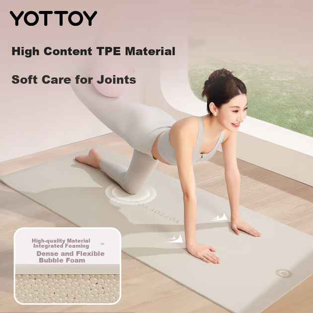Антибактериальный коврик для йоги Yottoy, фитнес-коврик, профессиональный нескользящий, амортизирующий, звукоизолирующий коврик для танцев для женщин, цвет «молочный песок», толщина 6 мм. - изображение 8