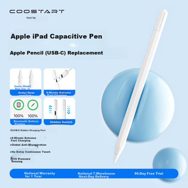 Стилус COOLSTART ємнісний для iPad 11 та 12 покоління на чіпі A16, Air 4-8, Pro та Mini, із захистом від дотику долонею - зображення 4