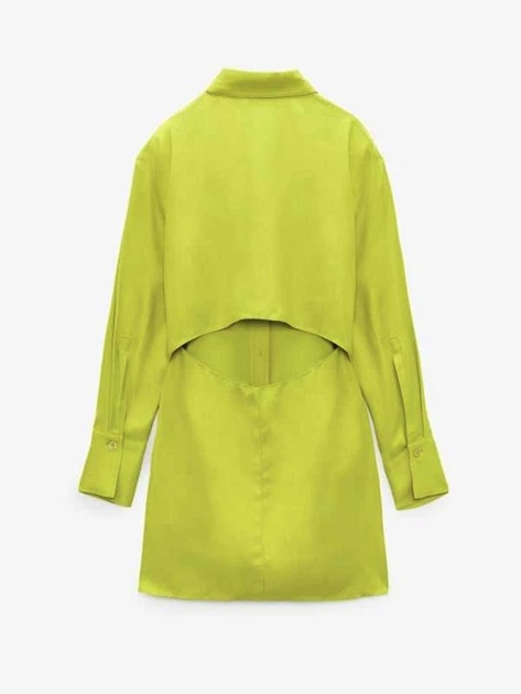 Сукня-сорочка з вирізом на спині салатова Zara розмір S - Фото 4 Сукня-сорочка з вирізом на спині салатова Zara розмір S - зображення 4