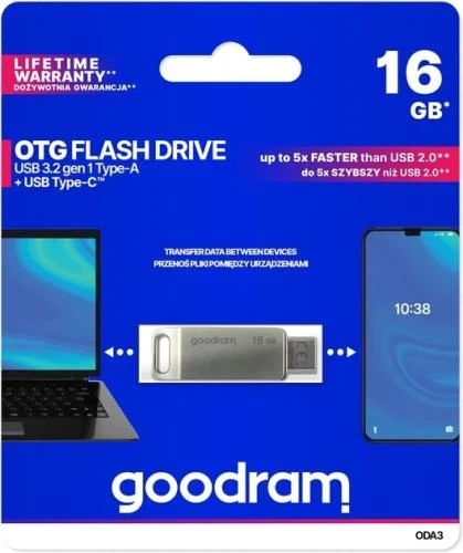 Флеш накопичувач USB 16Gb Goodram ODA3, Silver, Type-C / USB 3.2 Gen 1 (ODA3-0160S0R11) - Фото 5 Флеш накопичувач USB 16Gb Goodram ODA3, Silver, Type-C / USB 3.2 Gen 1 (ODA3-0160S0R11) - зображення 5