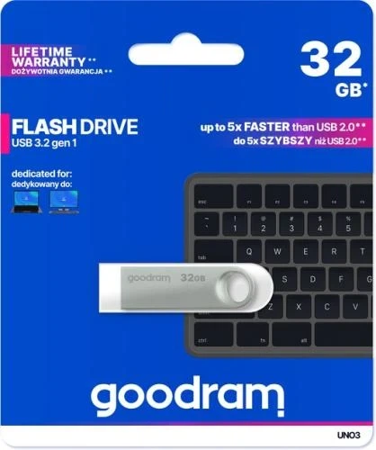 Флеш накопитель USB 32Gb Goodram UNO3, Silver, USB 3.2 Gen 1 (UNO3-0320S0R11) - Фото 3 Флеш накопитель USB 32Gb Goodram UNO3, Silver, USB 3.2 Gen 1 (UNO3-0320S0R11) - изображение 3