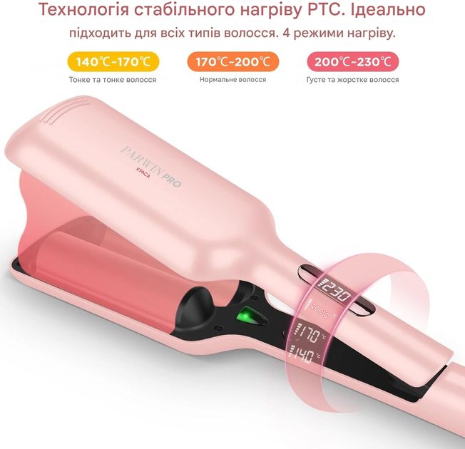 Плойка для завивки волосся з подвійним барабаном 32 мм Parwin Pro Beauty | Рожева - изображение 4