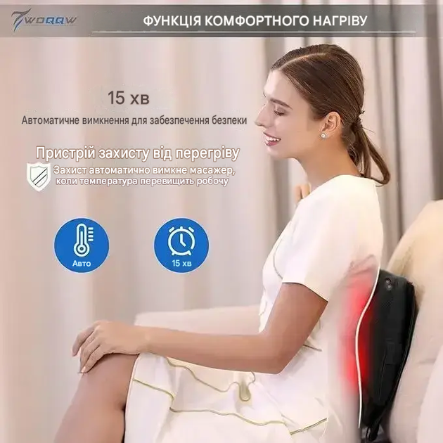 Масажер для спини WOQQW з підігрівом, подушка для глибокого розминання тіла - Фото 2 Масажер для спини WOQQW з підігрівом, подушка для глибокого розминання тіла - изображение 2