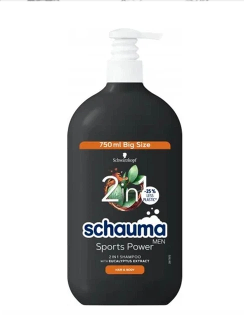 Шампунь Schauma Men Sports Power 2 в 1 з екстрактом евкаліпту для волосся та тіла 750 мл - Фото 1 Шампунь Schauma Men Sports Power 2 в 1 з екстрактом евкаліпту для волосся та тіла 750 мл - изображение 1