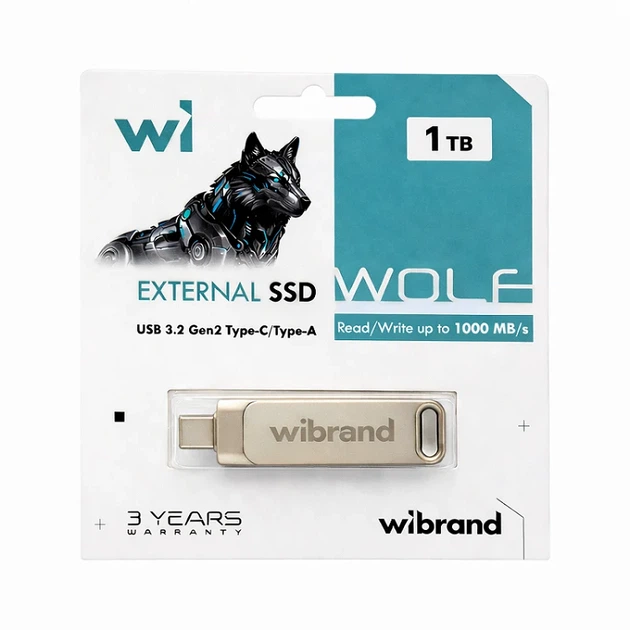 Портативный SSD Wibrand Wolf 1TB USB 3.2 Gen.2 Серебристый 68x17x9 мм - изображение 2