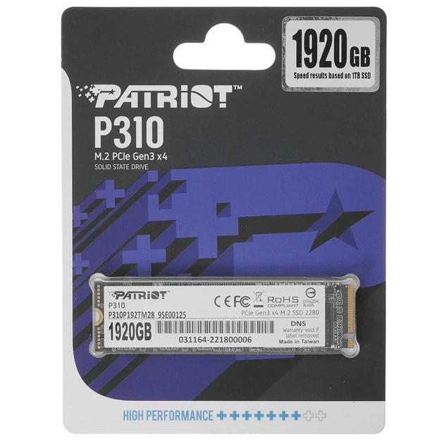 Накопитель SSD M.2 Patriot P310 1920GB NVMe PCIe 3.0x4 80x22x3,8 мм 3D NAND TLC - изображение 2