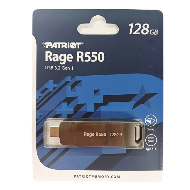 Флеш-накопитель Patriot Rage R550 128ГБ USB 3.2 Type-A+C Металл 69,6х17,2х10,1 мм - изображение 2