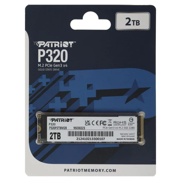 Накопитель SSD M.2 2TB Patriot P320 NVMe 2280 3000 МБ/с 3D TLC - Фото 2 Накопитель SSD M.2 2TB Patriot P320 NVMe 2280 3000 МБ/с 3D TLC - изображение 2