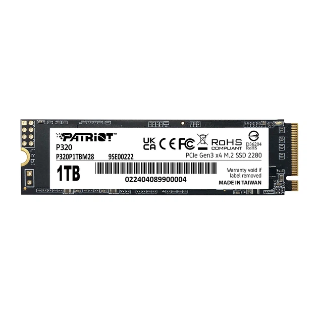 Накопитель SSD M.2 Patriot P320 1TB NVMe 2280 3000 МБ/с черный - Фото 1 Накопитель SSD M.2 Patriot P320 1TB NVMe 2280 3000 МБ/с черный - изображение 1