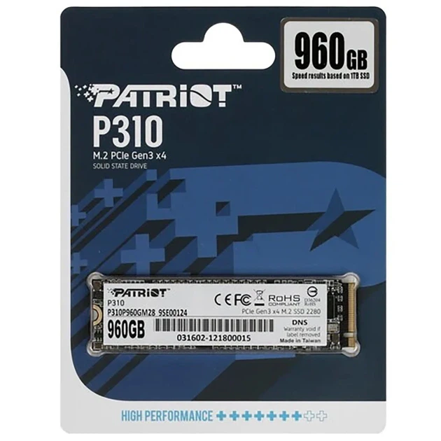 Накопитель SSD M.2 Patriot P310 960GB NVMe 2280 PCIe 3.0x4 3D NAND TLC 80x22x3,8 мм - изображение 2