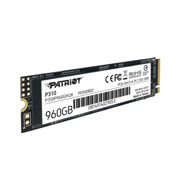 Накопитель SSD M.2 Patriot P310 960GB NVMe 2280 PCIe 3.0x4 3D NAND TLC 80x22x3,8 мм - изображение 4