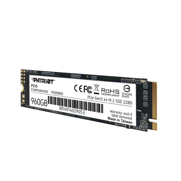 Накопитель SSD M.2 Patriot P310 960GB NVMe 2280 PCIe 3.0x4 3D NAND TLC 80x22x3,8 мм - изображение 5