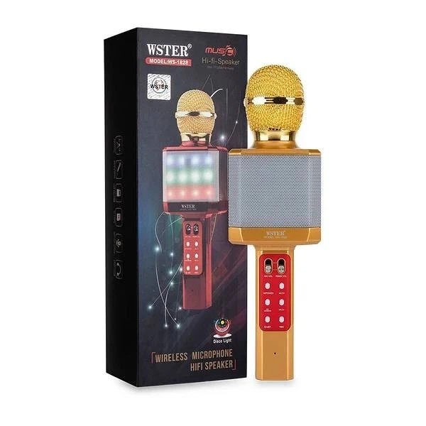 Беспроводной караоке-микрофон WSTER WS-1828 с Bluetooth, FM-радио и встроенной колонкой, портативный микрофон для караоке, золотой 20071 - изображение 2