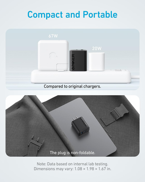 Зарядное устройство Anker 20W USB-C с кабелем 150 см Black - Фото 5 Зарядное устройство Anker 20W USB-C с кабелем 150 см Black - изображение 5