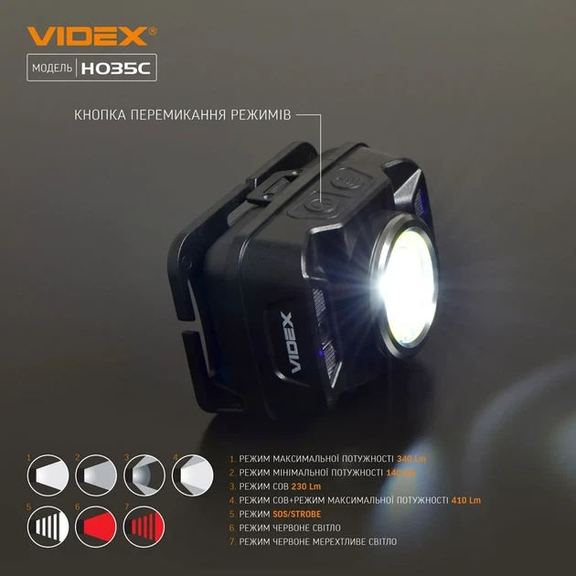 Налобный светодиодный фонарик VIDEX VLF-H035C 410Lm 5000K - Фото 6 Налобный светодиодный фонарик VIDEX VLF-H035C 410Lm 5000K - изображение 6