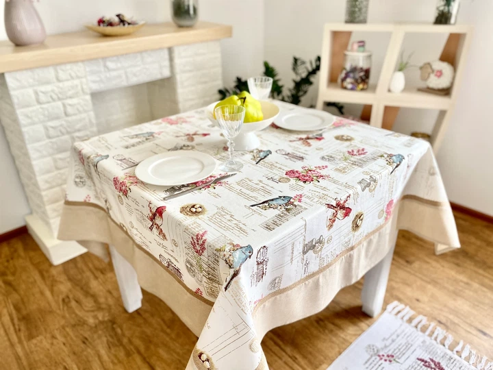 Скатертина Pasero квадратна 150х150 см 100% бавовна квітковий принт бежевий - Фото 7 Скатертина Pasero квадратна 150х150 см 100% бавовна квітковий принт бежевий - зображення 7