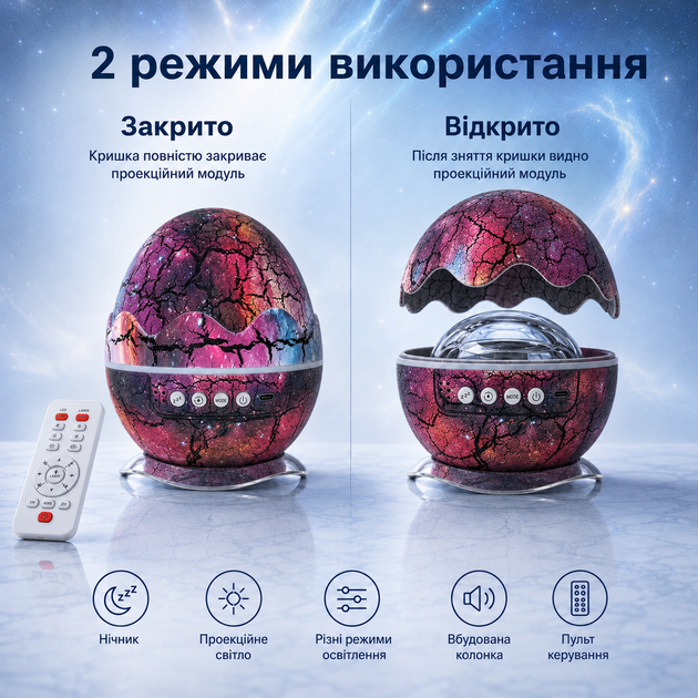 Ночник-проектор звездного неба Dragon Egg Galaxy со встроенной Bluetooth-колонкой и пультом, галактический - изображение 2