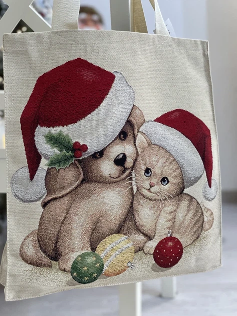 Сумка гобеленовая FUSKAS-SM 37x40 см 49% хлопок бежевый прямоугольная новогодняя золотой люрекс - Фото 2 Сумка гобеленовая FUSKAS-SM 37x40 см 49% хлопок бежевый прямоугольная новогодняя золотой люрекс - изображение 2