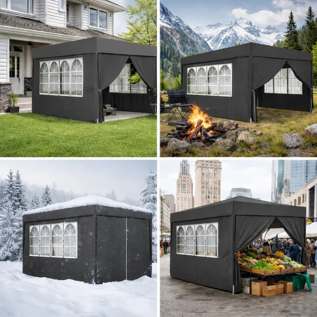 Садовый павильон Gordon 3×3×2,5 м с 4 стенками, окнами, входом на молнии и UV 50+, графитовый - Фото 13 Садовый павильон Gordon 3×3×2,5 м с 4 стенками, окнами, входом на молнии и UV 50+, графитовый - изображение 13