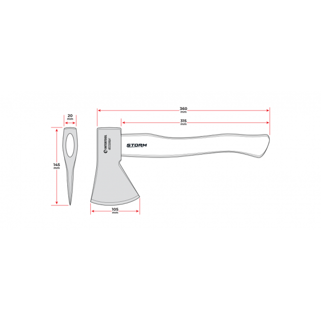 Топор 600 г, карбонизированная ручка, 48-57 HRC STORM INTERTOOL HT-0266 - изображение 6
