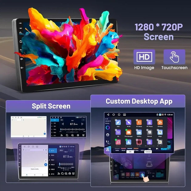 Автомагнітола Hikity Android 15 4/64 ГБ 10.1" Double DIN GPS Wi-Fi Bluetooth Mirror Link - изображение 5