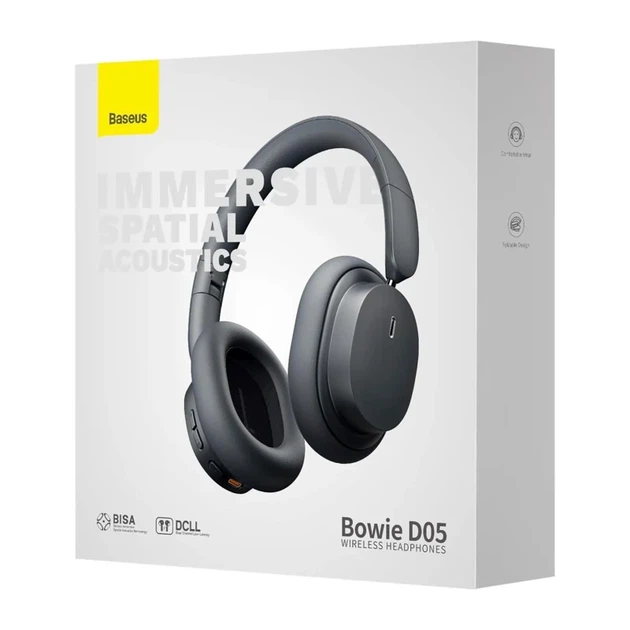 Беспроводные накладные наушники Baseus Bowie D05 Grey экокожа 210x175x74 мм - Фото 6 Беспроводные накладные наушники Baseus Bowie D05 Grey экокожа 210x175x74 мм - изображение 6
