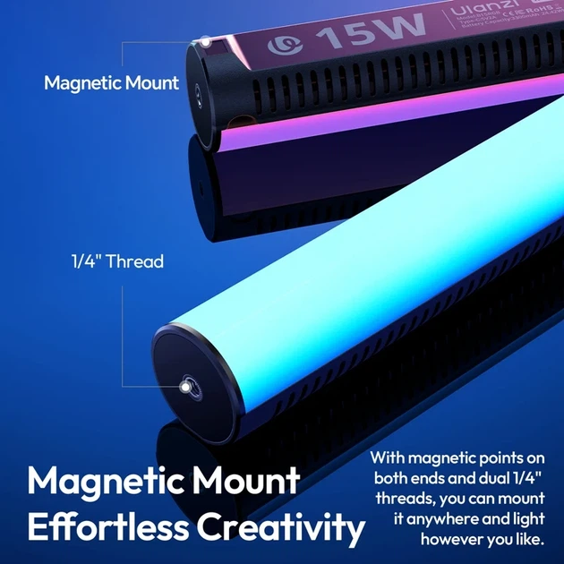 Лампа Ulanzi B15RGB 15W Tube Light LED 250x43x42,2 мм ABS Чёрная - изображение 17