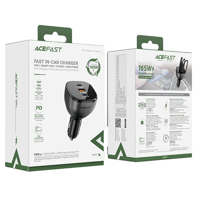 Автомобильное зарядное устройство ACEFAST B14 165W 2xUSB-C 1xUSB-A цинковый черный - изображение 2