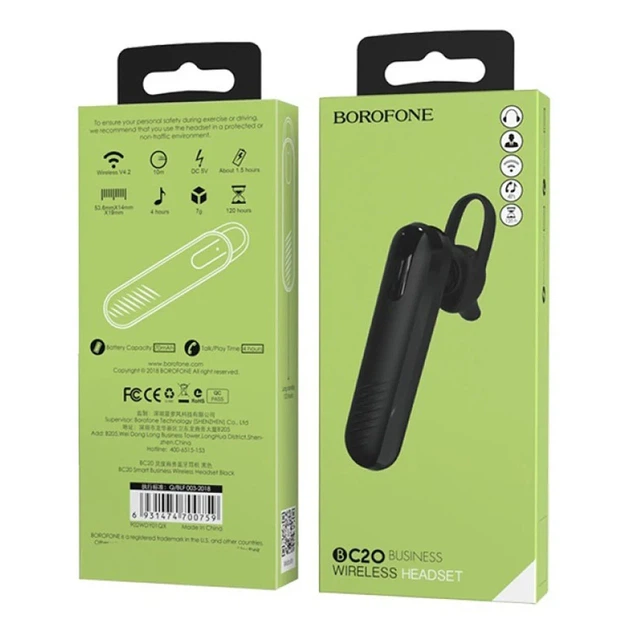 Bluetooth гарнитура Borofone BC20 4.2 внутрипроводная 7 г черная - изображение 2