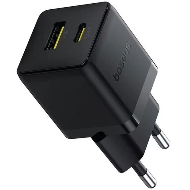 Мережевий зарядний пристрій Baseus Palm C+U 30W USB Type-A Type-C чорний - зображення 3