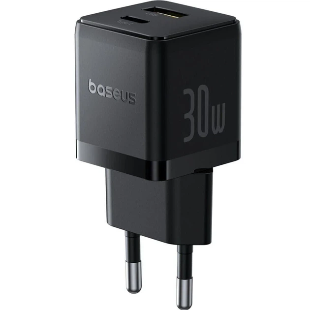 Мережевий зарядний пристрій Baseus Palm C+U 30W USB Type-A Type-C чорний - зображення 6