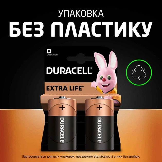 Батарейка Duracell LR20/C Power Plus 1.5V Лужна 50х27 мм 2 шт - зображення 3