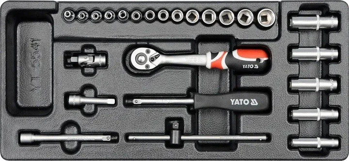 Вкладыш для инструментального шкафа YATO с торцевыми головками квадрат 1/4" 25 предметов YT-5541 - Фото 1 Вкладыш для инструментального шкафа YATO с торцевыми головками квадрат 1/4" 25 предметов YT-5541 - изображение 1