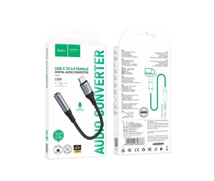 Переходник HOCO Fresh Digital Type-C to 3.5 audio converter LS36 0.12м - Фото 2 Переходник HOCO Fresh Digital Type-C to 3.5 audio converter LS36 0.12м - изображение 2
