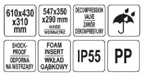Ящик для инструментов YATO герметичный полипропиленовый наружный 610 x 430 x 310 мм внутренний 330 x 234 x 152 мм YT-08917 - изображение 4
