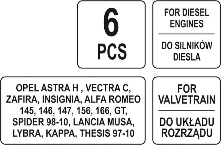 Набір фіксаторів ГРМ YATO для OPEL 1.9 CDTI 2.0 CDTI 6 предметів YT-06013 - Фото 5 Набір фіксаторів ГРМ YATO для OPEL 1.9 CDTI 2.0 CDTI 6 предметів YT-06013 - зображення 5
