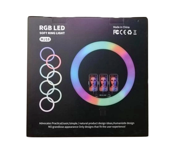Кольцевая RGB лампа 45 см черная с пультом для фото и видео Purlov - зображення 2