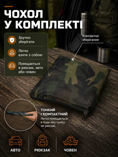 Дощовик-пончо 3в1 Woodland тактичний плащ-намет від дощу, накидка камуфляжна, тент військовий, туристичний універсальний - зображення 7